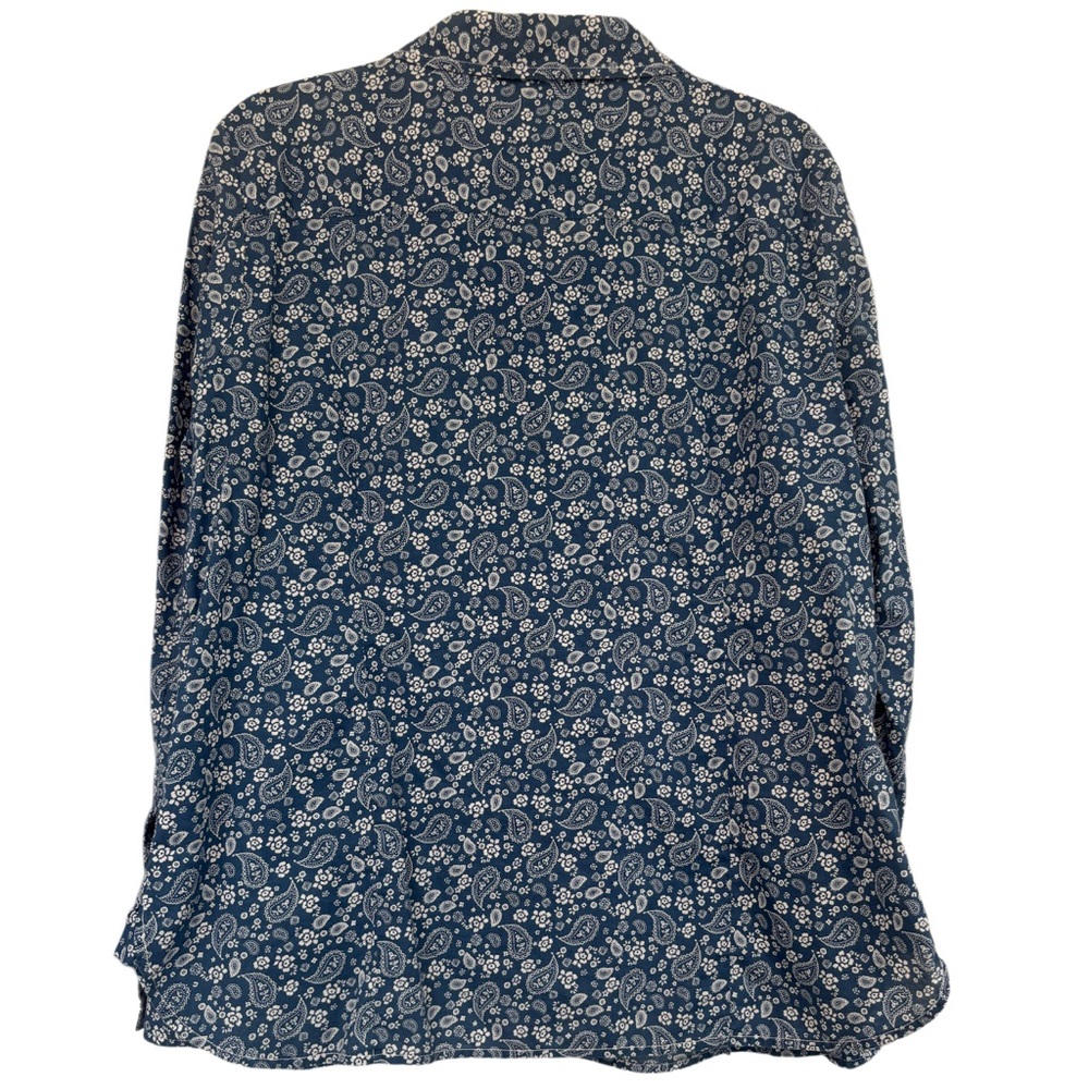 Vintage Floral Blouse Tommy Hilfiger Chambray Blue Cotton Minimalist Size XL - Picture 8 of 17